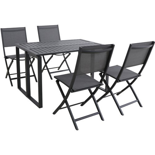 Hanover - Conrad 5pc Dining Set: 4 Sling Folding Chairs and Folding Table - Gray-United Backyard