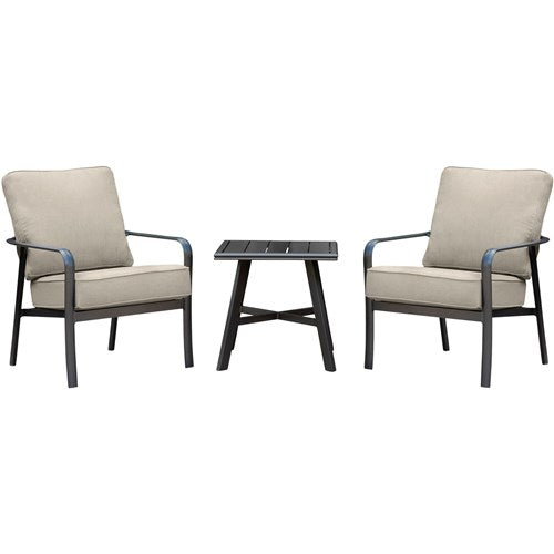 Hanover - Cortino 3pc: 2 Slat Back Club Chairs and 22" Side Table - Cast Ash/Gunmetal-United Backyard