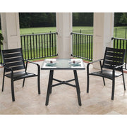 Hanover - Cortino 3pc Dining Set: 2 Aluminum Slat Dining Chairs and 1 30" Square Glass Table - Gunmetal-United Backyard