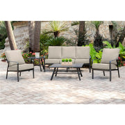 Hanover - Cortino 5pc: 2 Slat Back Club Chairs, Sofa, Slat Coffee Table, 22" Side Table - Cast Ash/Gunmetal-United Backyard