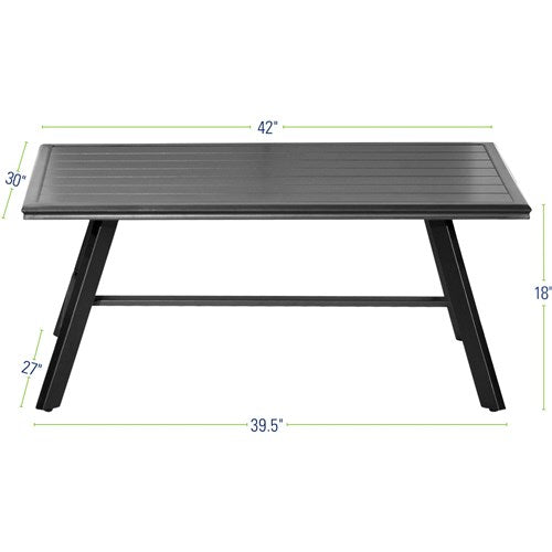 Hanover - Cortino 5pc: 2 Slat Back Club Chairs, Sofa, Slat Coffee Table, 22" Side Table - Cast Ash/Gunmetal-United Backyard