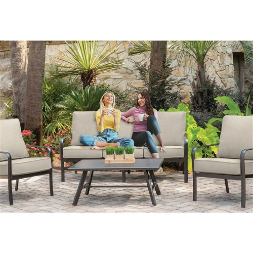 Hanover - Cortino 5pc: 2 Slat Back Club Chairs, Sofa, and Slat Coffee Table - Cast Ash/Gunmetal-United Backyard