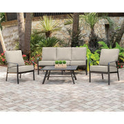 Hanover - Cortino 5pc: 2 Slat Back Club Chairs, Sofa, and Slat Coffee Table - Cast Ash/Gunmetal-United Backyard