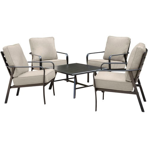 Hanover - Cortino 5pc: 4 Slat Back Club Chairs and Slat Cofffee Table - Cast Ash/Gunmetal-United Backyard
