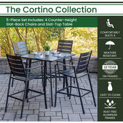 Hanover - Cortino 5pc Counter Height Dining: 4 Slat Center Height Chairs, 42" Slat Table - Gunmetal-United Backyard