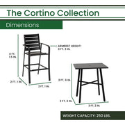Hanover - Cortino 5pc Counter Height Dining: 4 Slat Center Height Chairs, 42" Slat Table - Gunmetal-United Backyard