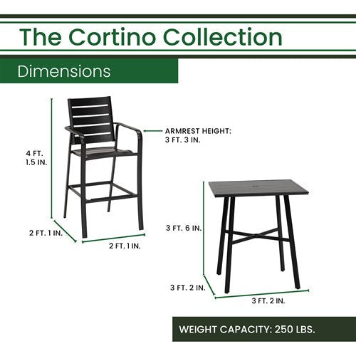 Hanover - Cortino 5pc Counter Height Dining: 4 Slat Center Height Chairs, 42" Slat Table - Gunmetal-United Backyard