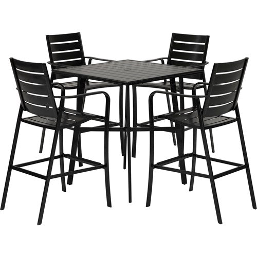 Hanover - Cortino 5pc Counter Height Dining: 4 Slat Center Height Chairs, 42" Slat Table - Gunmetal-United Backyard