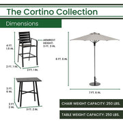 Hanover - Cortino 5pc Counter Height Dining: 4 Slat Chairs, 42" Slat Table, Umbrella & Base - Gunmetal-United Backyard
