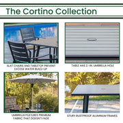 Hanover - Cortino 5pc Counter Height Dining: 4 Slat Chairs, 42" Slat Table, Umbrella & Base - Gunmetal-United Backyard