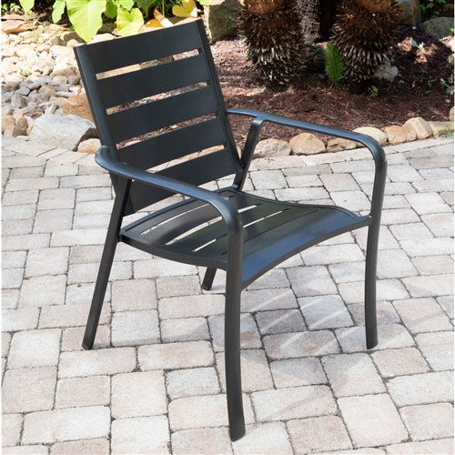 Hanover - Cortino 5pc Dining Set: 4 Aluminum Slat Dining Chairs and 1 38" Square Slat Table - Gunmetal-United Backyard