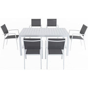 Hanover - Del Mar 7pc: 6 Aluminum Sling Chairs, 63x35" Aluminum Slat Table - White/White-United Backyard