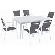 Hanover - Del Mar 7pc: 6 Aluminum Sling Chairs, 63x35" Aluminum Slat Table - White/White-United Backyard