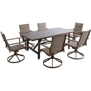 Hanover - Fairhope 7pc Dining Set: 6 Swivel Chairs and 74x40 Tressle Table - Tan-United Backyard
