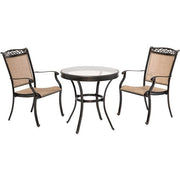 Hanover - Fontana 3pc: 2 Sling Dining Chairs, 30" Glass Top Table - Tan Sling/Glass-United Backyard