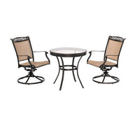 Hanover - Fontana 3pc: 2 Sling Swivel Rockers, 30" Glass Top Table - Tan Sling/Glass-United Backyard