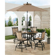 Hanover - Fontana 5pc: 4 Counter Hght Swivel Sling Chairs, 56" Tile Table, Umbrella, Base - Tan/Bronze-United Backyard