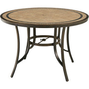 Hanover - Fontana 5pc: 4 Counter Hght Swivel Sling Chairs, 56" Tile Table, Umbrella, Base - Tan/Bronze-United Backyard