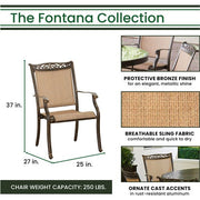 Hanover - Fontana 5pc: 4 Sling Dining Chairs and 48" Cast Table - Tan/Bronze-United Backyard