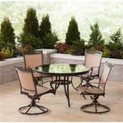Hanover - Fontana 5pc: 4 Sling Swivel Rockers, 48" Round Glass Top Table - Tan Sling/Glass-United Backyard