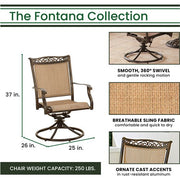 Hanover - Fontana 5pc: 4 Sling Swivel Rockers, 51" Round Tile Top Table - Tan Sling/Tile-United Backyard