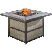 Hanover - Fontana 5pc Fire Pit: 4 Sling Swivel Rockers, Square KD Fire Pit w/Tile - Tan Sling/Tile-United Backyard