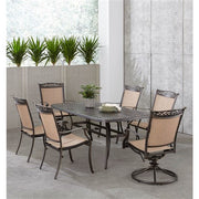Hanover - Fontana 7pc: 4 Dining Chairs, 2 Swivel Rockers, 38"x72" Cast Table - Tan/Bronze-United Backyard