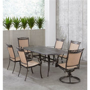 Hanover - Fontana 7pc: 4 Dining Chairs, 2 Swivel Rockers, 38"x72" Cast Table - Tan/Bronze-United Backyard