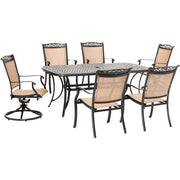 Hanover - Fontana 7pc: 4 Dining Chairs, 2 Swivel Rockers, 38"x72" Cast Table - Tan/Bronze-United Backyard