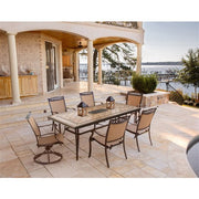 Hanover - Fontana 7pc: 4 Sling Dining Chairs, 2 Sling Swivel Rockers, 40x68" Tile Table- Tan Sling/Tile-United Backyard
