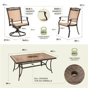 Hanover - Fontana 7pc: 4 Sling Dining Chairs, 2 Sling Swivel Rockers, 40x68" Tile Table- Tan Sling/Tile-United Backyard