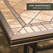 Hanover - Fontana 7pc: 4 Sling Dining Chairs, 2 Sling Swivel Rockers, 40x68" Tile Table- Tan Sling/Tile-United Backyard