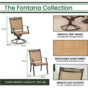 Hanover - Fontana 7pc: 4 Sling Dining Chairs, 2 Sling Swivel Rockers, 42x84" Table - Tan Sling/Glass-United Backyard