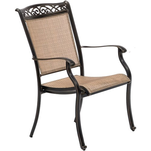 Hanover - Fontana 7pc: 4 Sling Dining Chairs, 2 Sling Swivel Rockers, 42x84" Table - Tan Sling/Glass-United Backyard