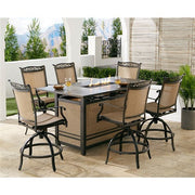 Hanover - Fontana 7pc: 6 Counter Hght Swivel Sling Chairs, Slat Fire Pit Table - Tan/Bronze-United Backyard