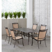 Hanover - Fontana 7pc: 6 Dining Chairs and 38"x72" Cast Table - Tan/Bronze-United Backyard