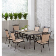 Hanover - Fontana 7pc: 6 Sling Dining Chairs, 40x68" Tile Top Table - Tan Sling/Tile-United Backyard