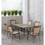 Hanover - Fontana 7pc: 6 Sling Dining Chairs, 40x68" Tile Top Table - Tan Sling/Tile-United Backyard
