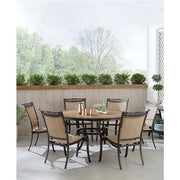 Hanover - Fontana 7pc: 6 Sling Dining Chairs, 60" Round Tile Table - Tan/Bronze-United Backyard