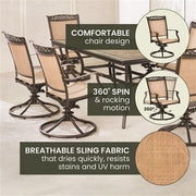 Hanover - Fontana 7pc: 6 Sling Swivel Rockers, 40x68" Tile Top Table - Tan Sling/Tile-United Backyard