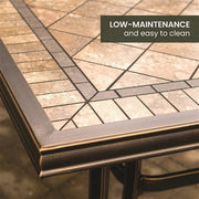 Hanover - Fontana 7pc: 6 Sling Swivel Rockers, 40x68" Tile Top Table - Tan Sling/Tile-United Backyard