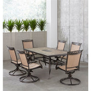 Hanover - Fontana 7pc: 6 Sling Swivel Rockers, 40x68" Tile Top Table - Tan Sling/Tile-United Backyard
