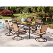 Hanover - Fontana 7pc: 6 Sling Swivel Rockers, 42x84" Glass Top Table - Tan Sling/Glass-United Backyard