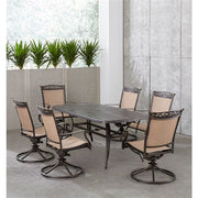 Hanover - Fontana 7pc: 6 Sling Swivel Rockers and 38"x72" Cast Table - Tan/Bronze-United Backyard