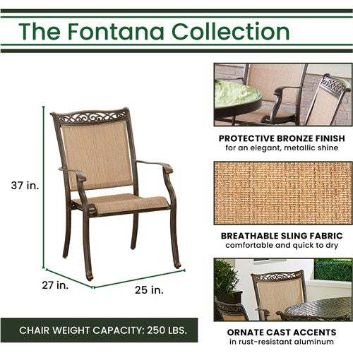 Hanover - Fontana 9pc: 8 Sling Dining Chairs, 96"x60" Oval Cast Table - Tan/Bronze-United Backyard