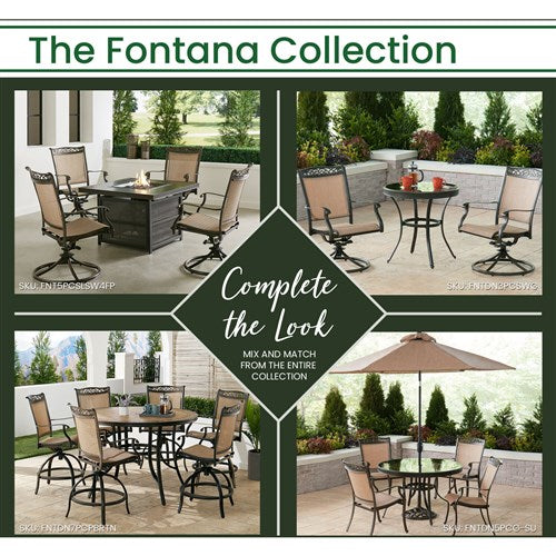 Hanover - Fontana 9pc: 8 Sling Swivel Rockers, 42x84" Glass Top Table - Tan Sling/Glass-United Backyard