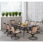 Hanover - Fontana 9pc: 8 Sling Swivel Rockers, 42x84" Glass Top Table - Tan Sling/Glass-United Backyard