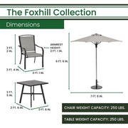 Hanover - Foxhill 3pc Dining Set: 2 Sling Dining Chairs, 30" Square Slat Table, Umbrella & Base - Grey/Gunmetal-United Backyard