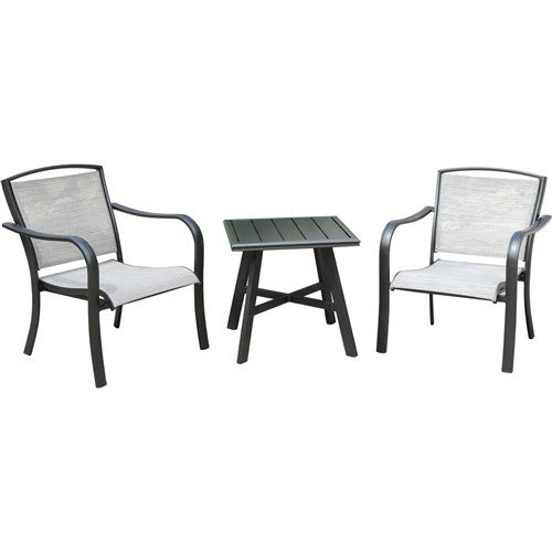 Hanover - Foxhill 3pc Seating Set: 2 Sling Chairs and 22" Side Table - Gray/Gunmetal-United Backyard