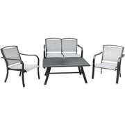 Hanover - Foxhill 4pc: 2 Sling Chrs, Sling Loveseat, and Slat Coffee Table - Gray/Gunmetal-United Backyard
